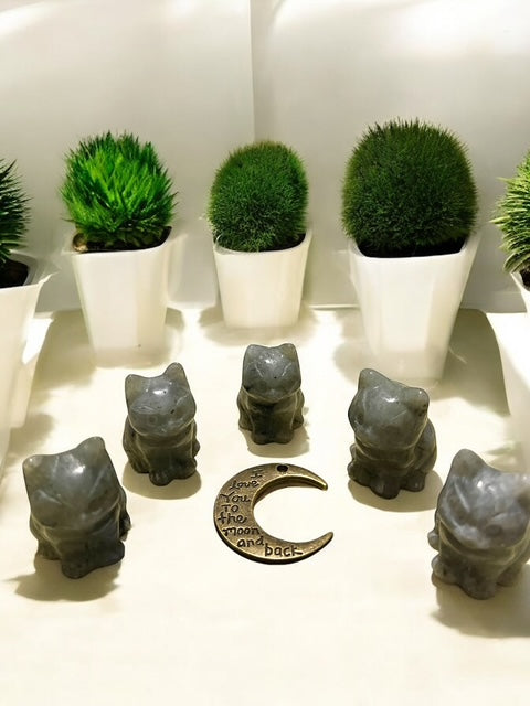 Labradorite Cat Crystal Carving