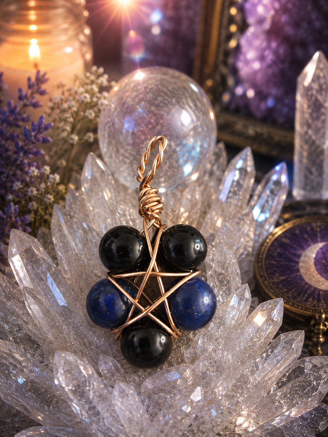 Guardian Pentacle - Lapis Lazuli &amp; Black Tourmaline