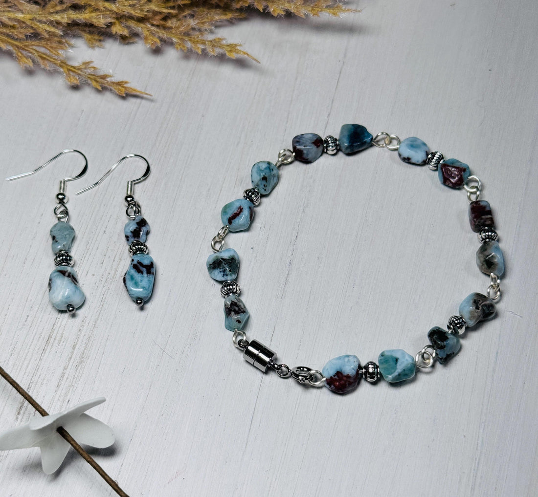 Natural Larimar Bracelet and Earring Set