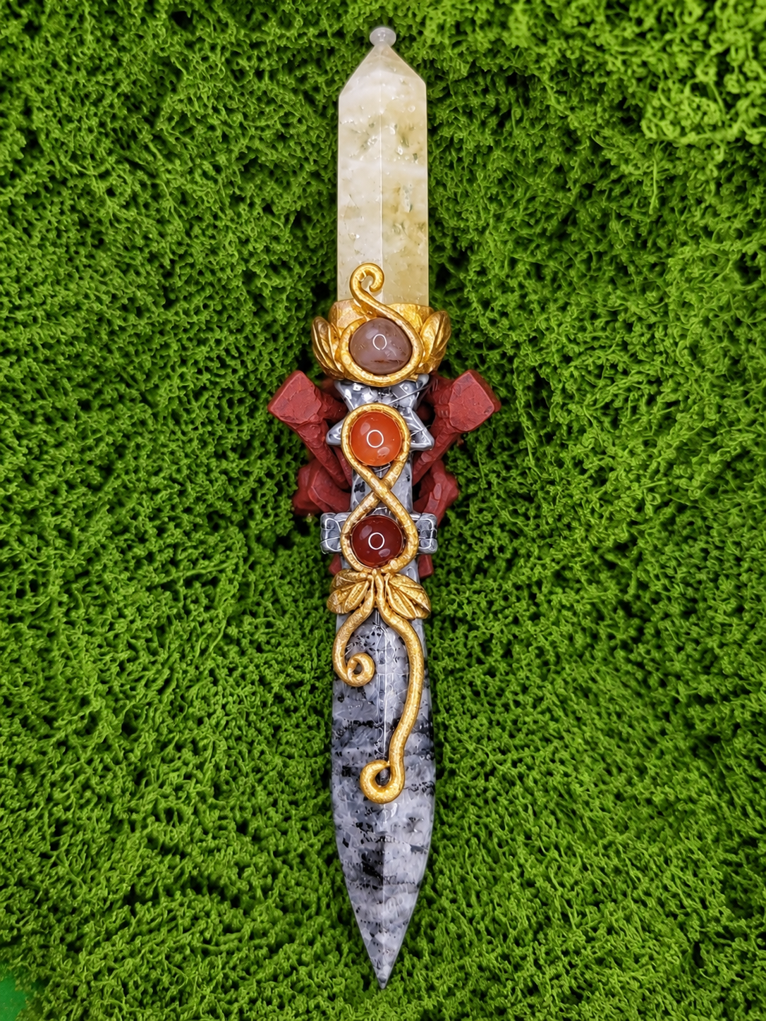 Larvakite and Citrine Athame