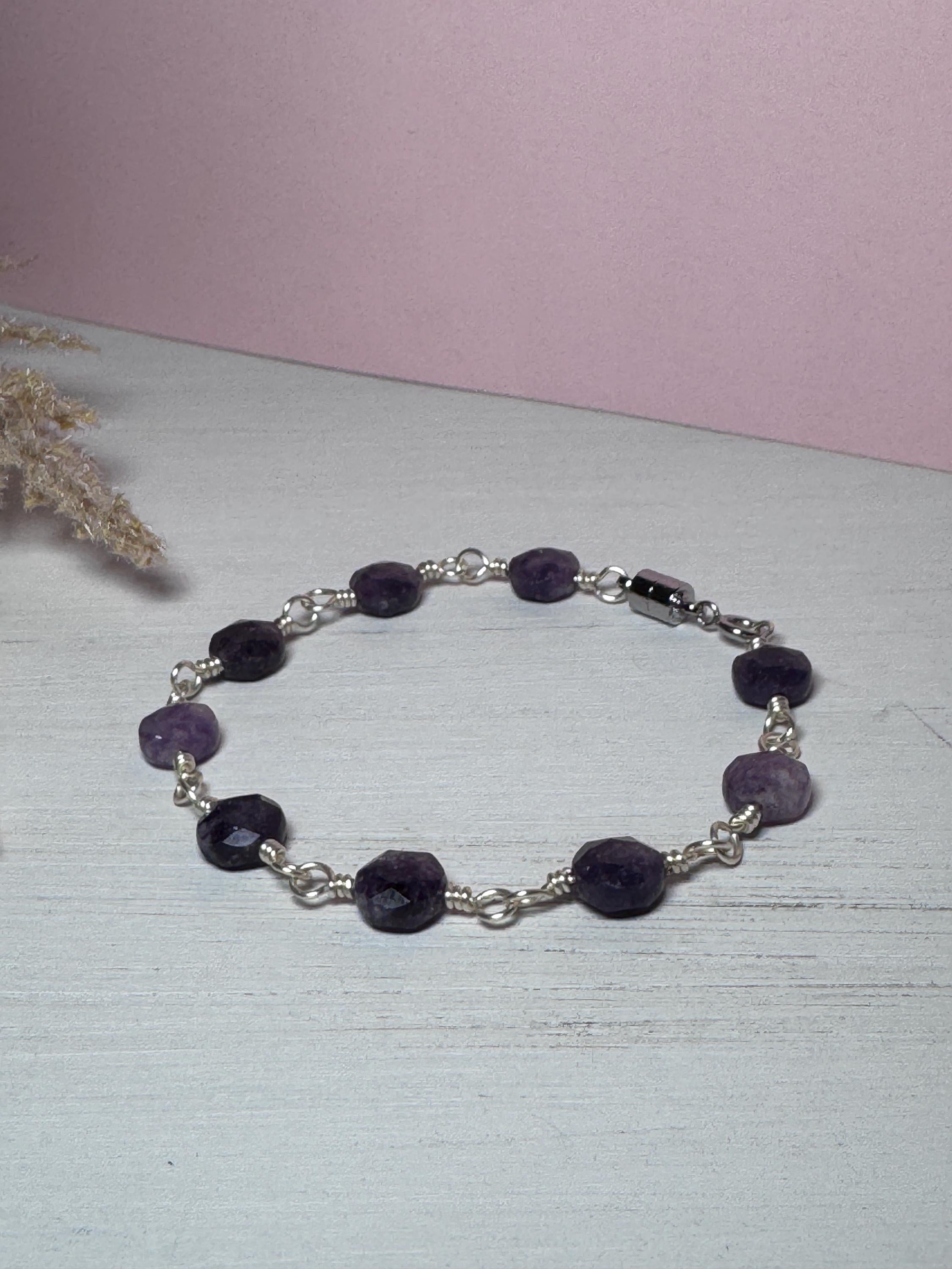 Silver Wire Wrapped Bracelet with Lepidolite Gemstones
