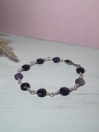 Silver Wire Wrapped Bracelet with Lepidolite Gemstones