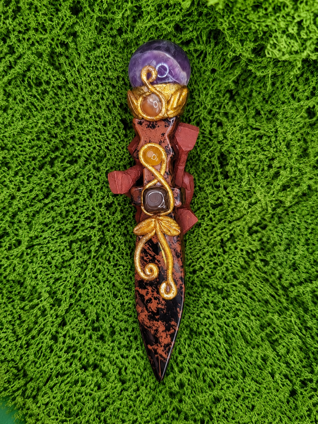Mahogany Obsidian and Amethyst Athame