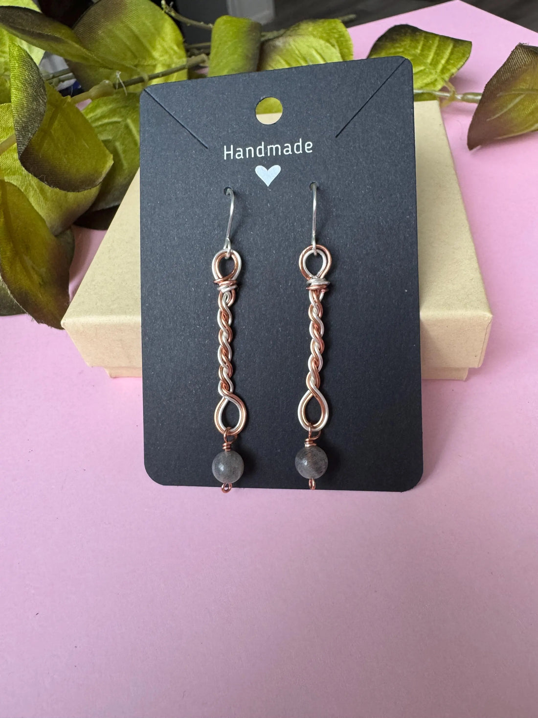 Handmade Mixed Metal Drop Earrings with Labradorite Gemstones
