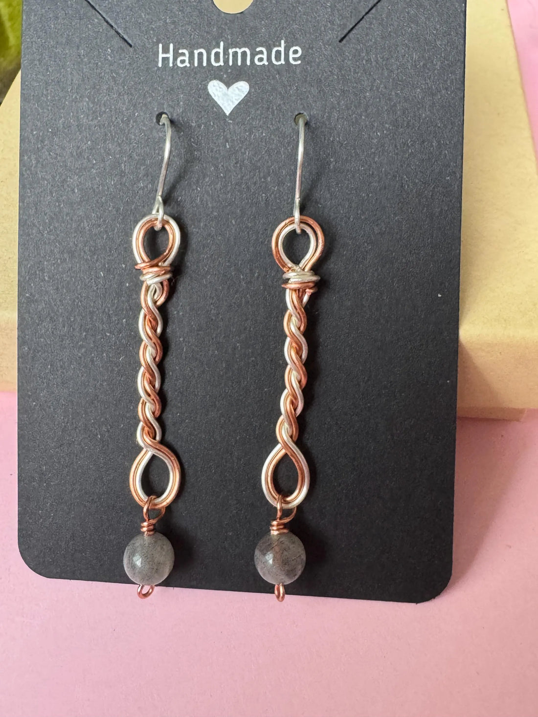 Handmade Mixed Metal Drop Earrings with Labradorite Gemstones