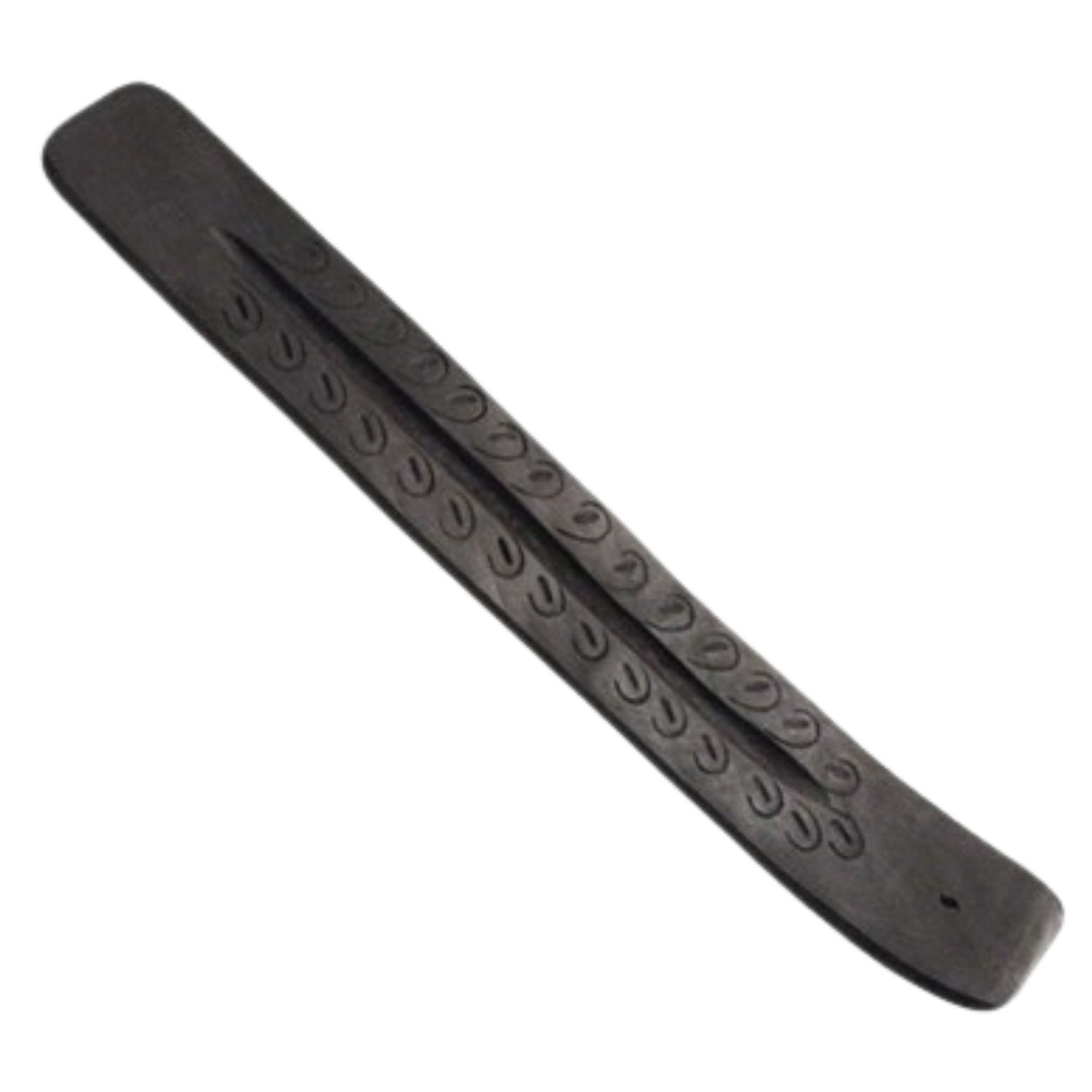 Black Wood Incense Tray — Teardrop Groove Design (Stick Burner)