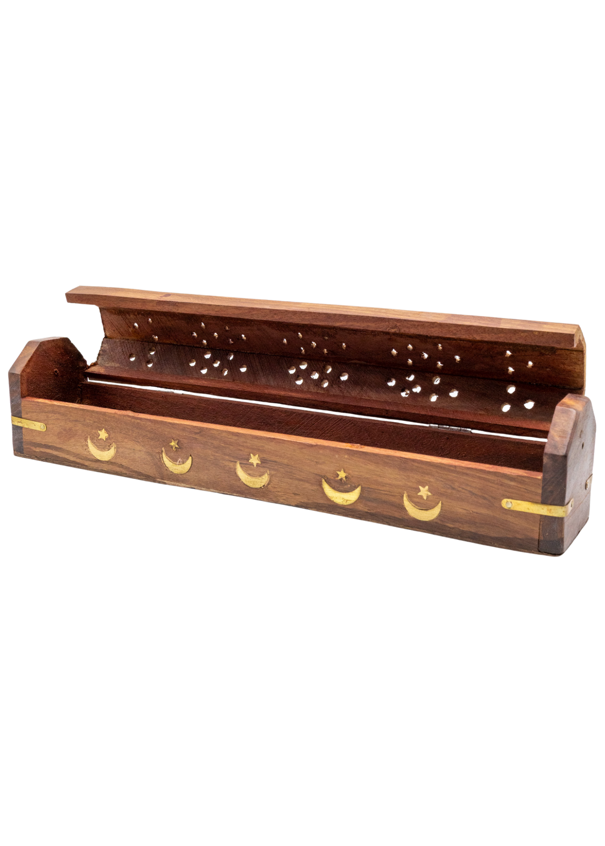 Brass Inlay Moon &amp; stars Coffin Incense Burner