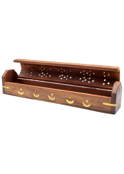 Brass Inlay Moon &amp; stars Coffin Incense Burner