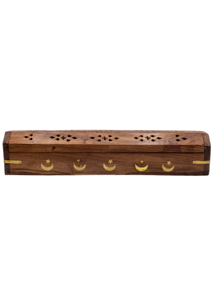 Brass Inlay Moon &amp; stars Coffin Incense Burner