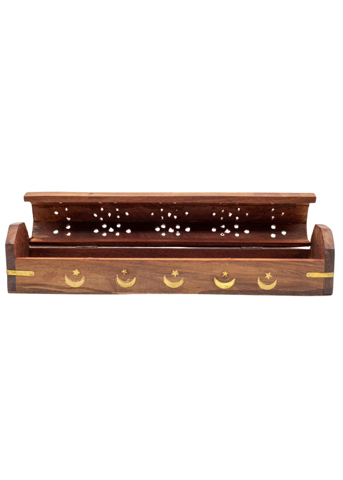 Brass Inlay Moon &amp; stars Coffin Incense Burner