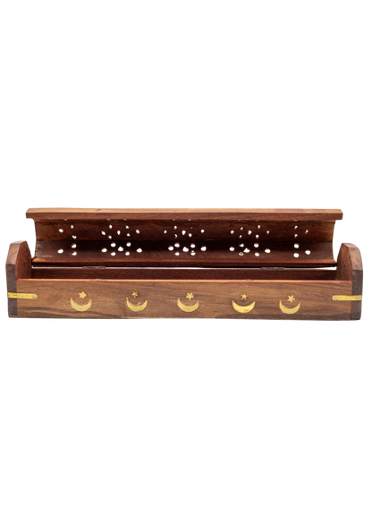 Brass Inlay Moon &amp; stars Coffin Incense Burner