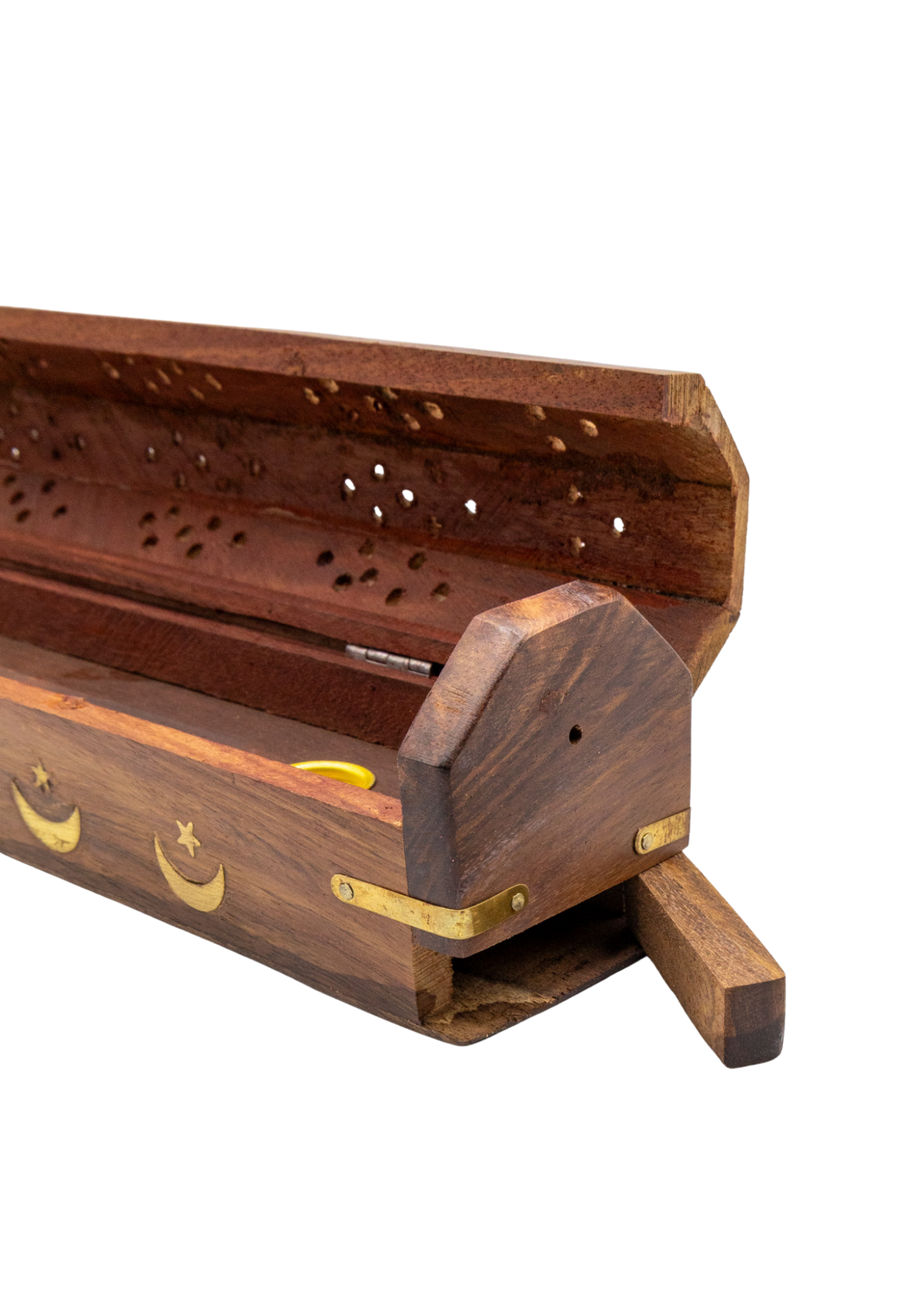 Brass Inlay Moon &amp; stars Coffin Incense Burner