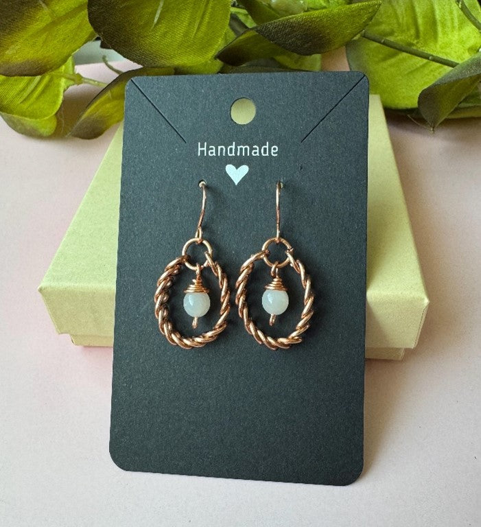 Moonstone Copper Textured Hoop Earrings