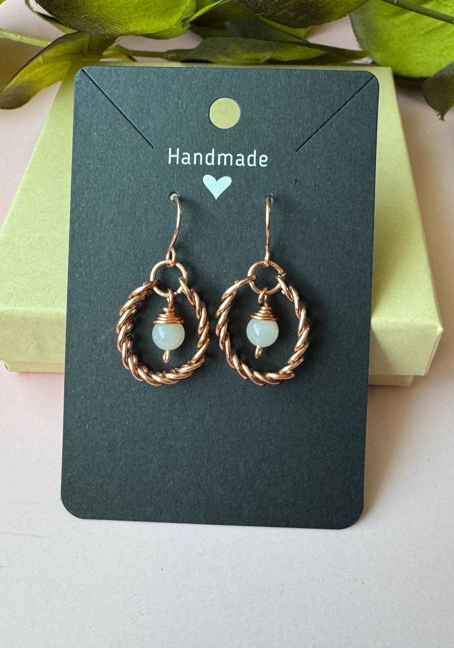 Moonstone Copper Textured Hoop Earrings