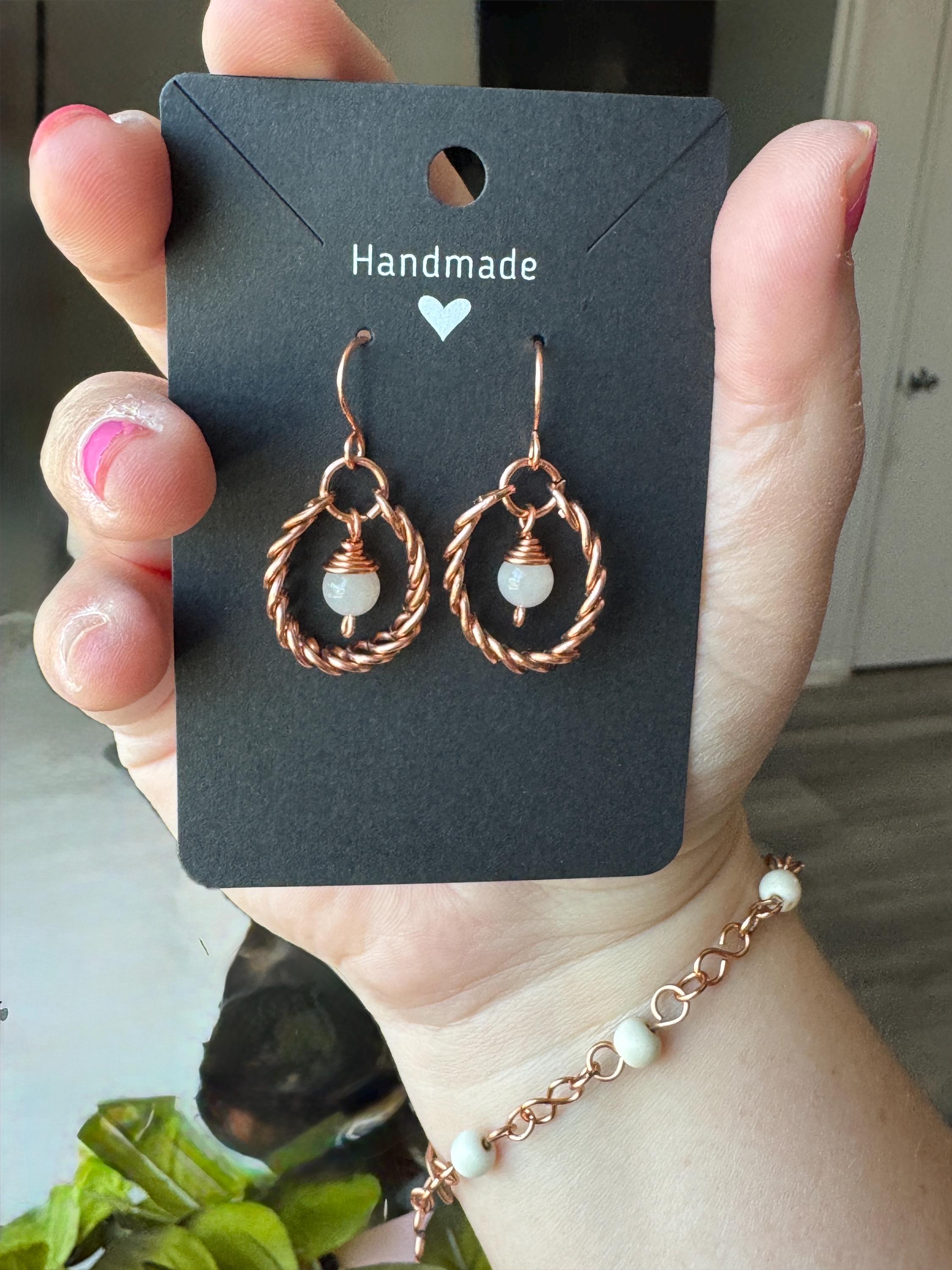 Moonstone Copper Textured Hoop Earrings