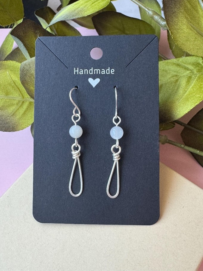 Handmade Silver Wire Wrapped Link Earrings with Moonstone Beads