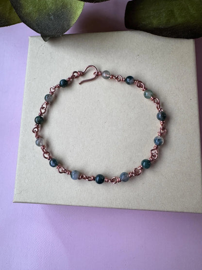 Handmade Copper Bracelet with Moss Agate Gemstones