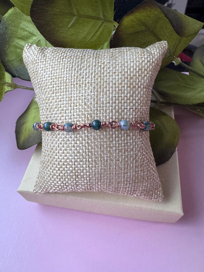Handmade Copper Bracelet with Moss Agate Gemstones