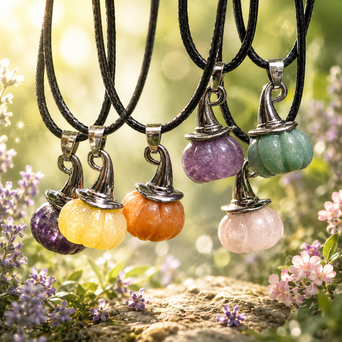Natural Stone-Colored Pumpkin Witch Hat Pendants