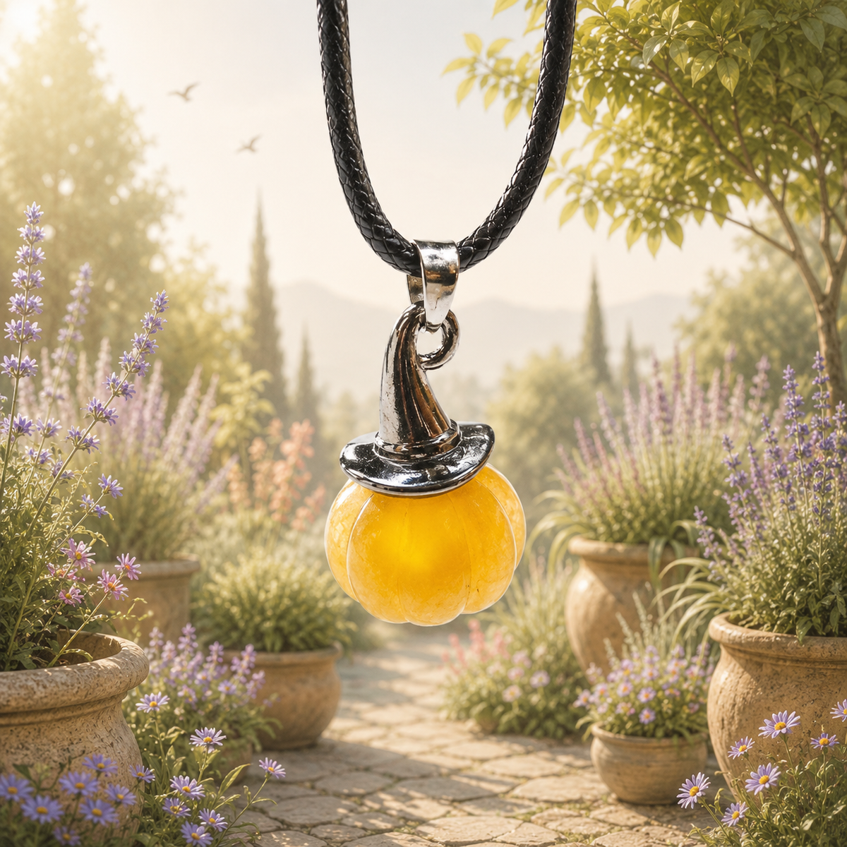 Natural Stone-Colored Pumpkin Witch Hat Pendants