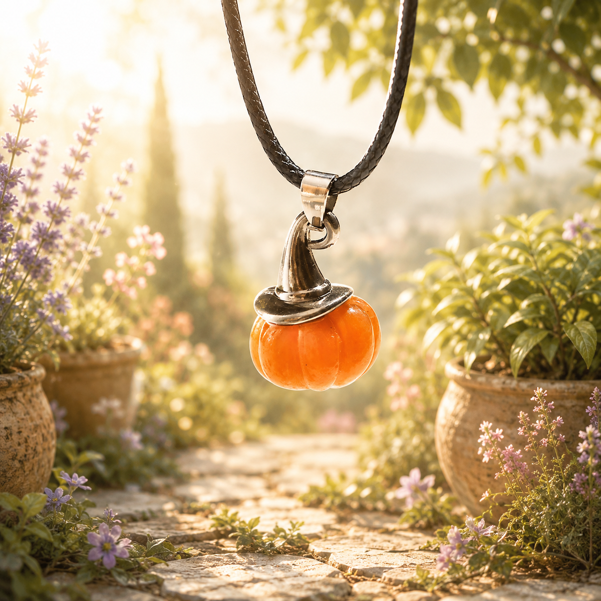 Natural Stone-Colored Pumpkin Witch Hat Pendants