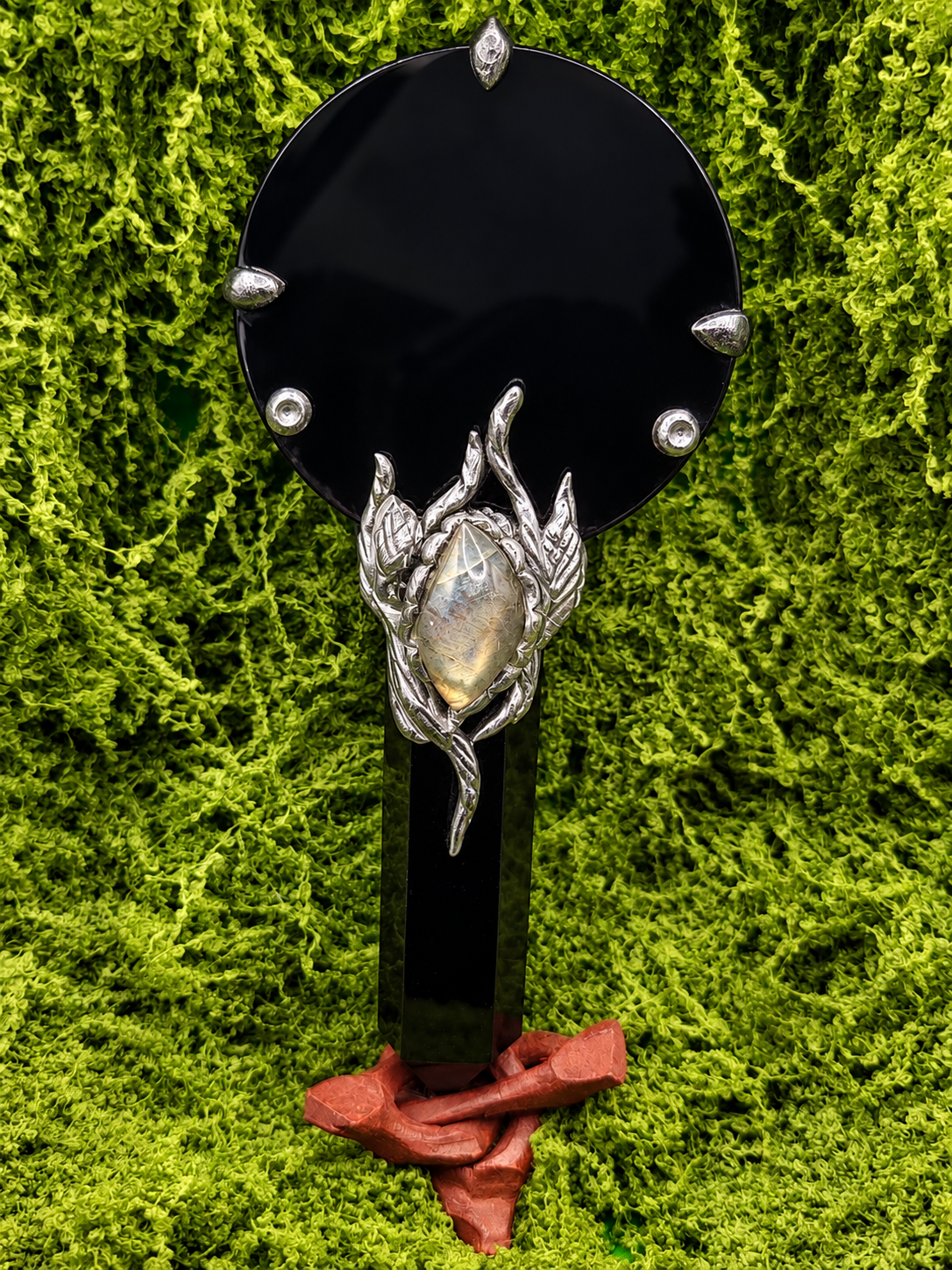 Obsidian &amp; Labradorite Scrying Hand Mirror – Ritual Divination Mirror