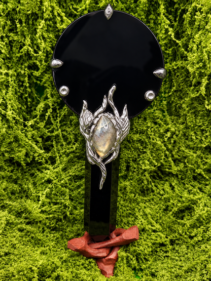 Obsidian &amp; Labradorite Scrying Hand Mirror – Ritual Divination Mirror