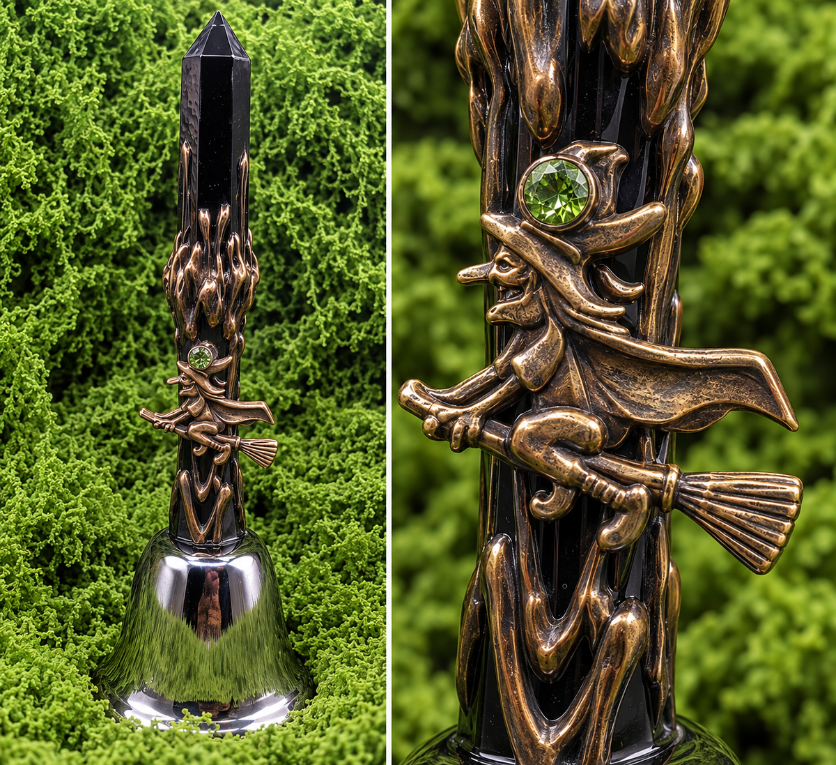 Obsidian Witch Ritual Bell – 8" Crystal Altar Bell