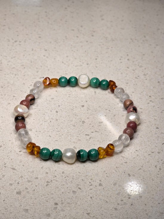 Amber/ Clear Quartz/ Malachite/ Pearl/ Rhodonite