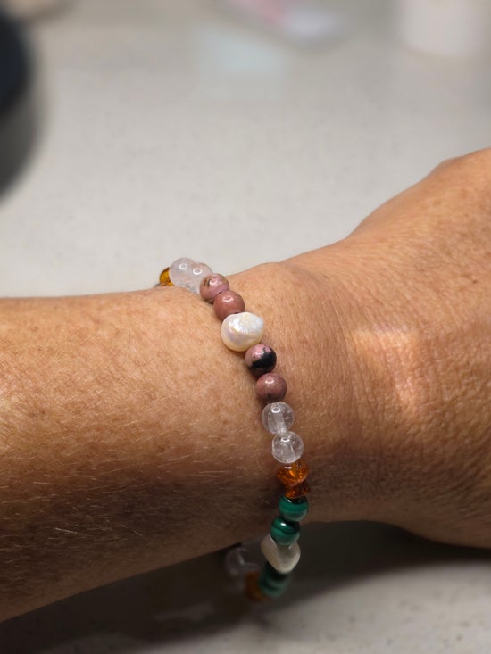 Amber/ Clear Quartz/ Malachite/ Pearl/ Rhodonite