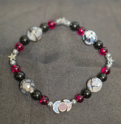 Black Obsidian/ Dragon Vein Agate/ Garnet