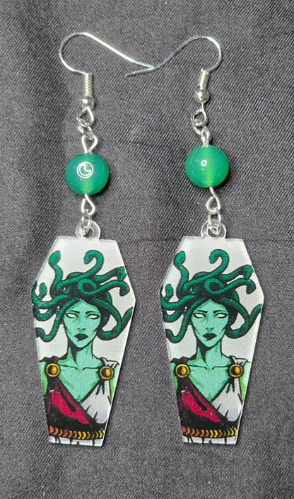 Medusa and Green Agate Earrings