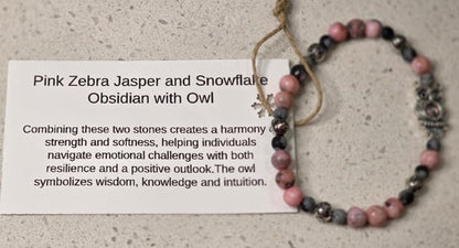 Pink Zebra Jasper/ Snowflake Obsidian/ Owl