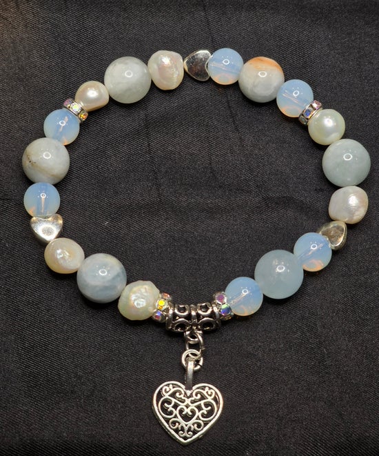 Aquamarine/ Opalite/ Pearl/ with Heart