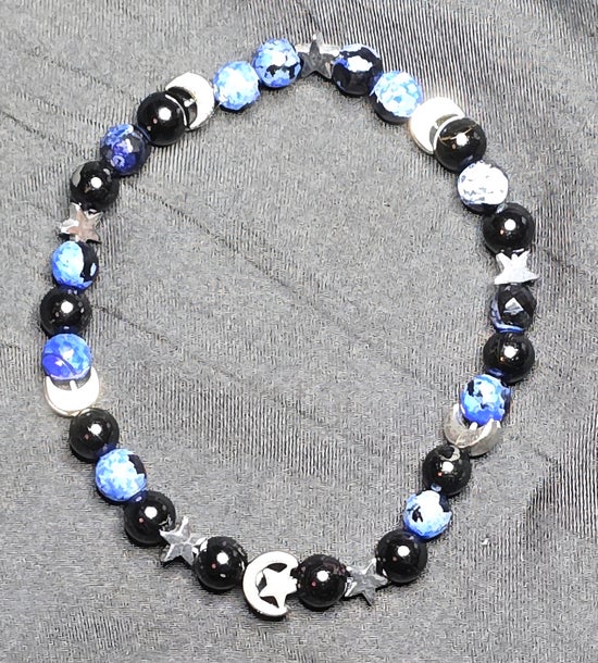 Black Tourmaline/ Blue Fire Crackle Agate