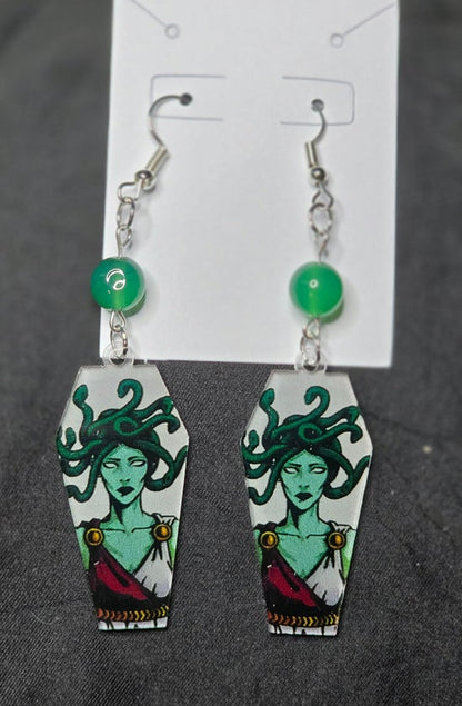 Medusa and Green Agate Earrings