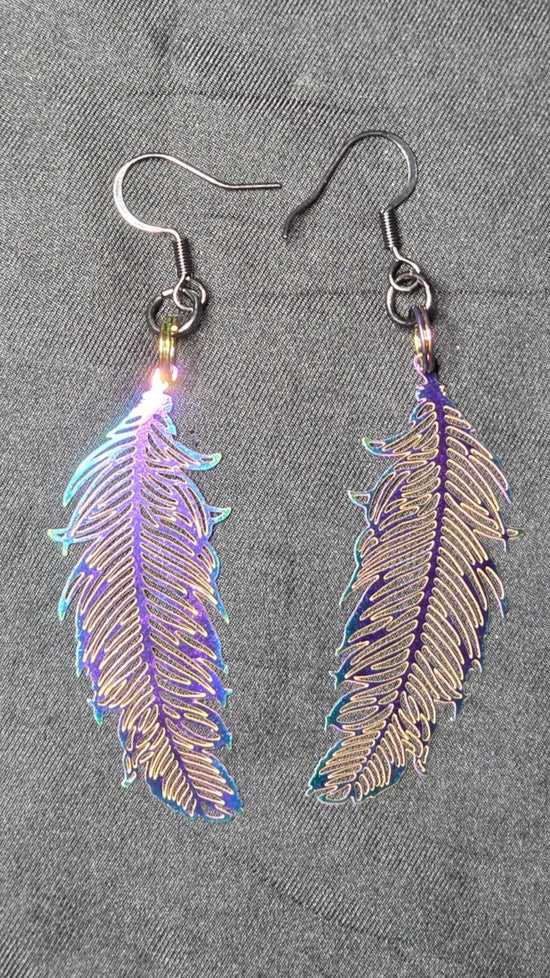 Rainbow Aura Feather Earrings
