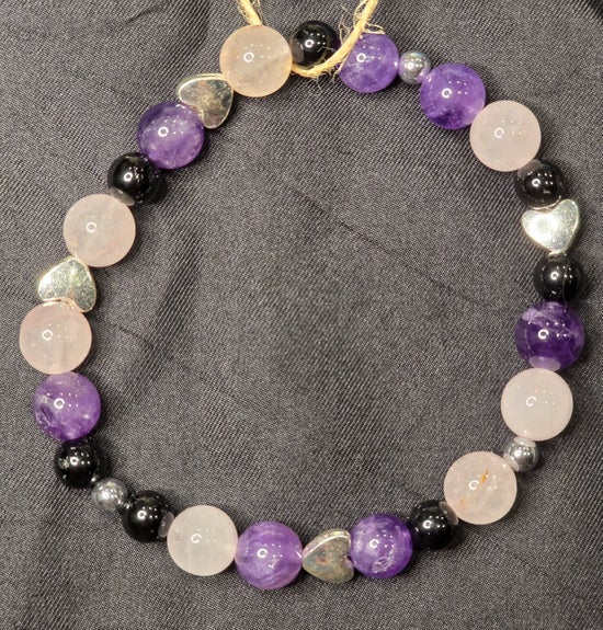 Amethyst, Black Tourmaline, Hematite, and Rose Quartz