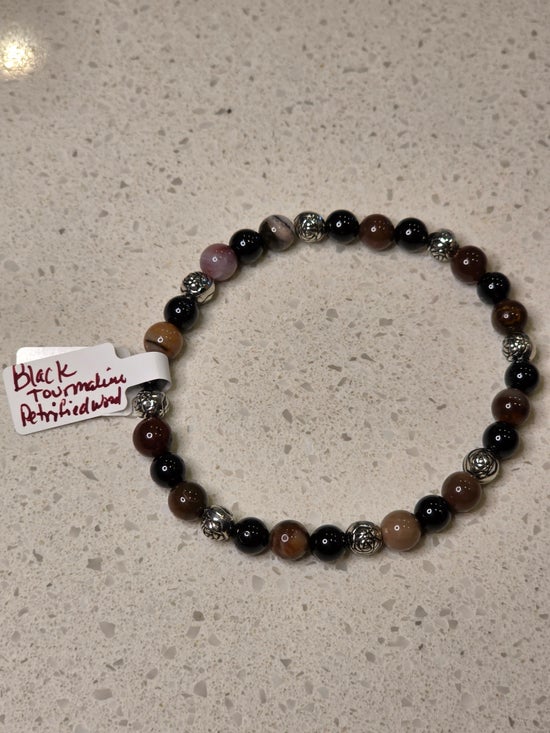 Black Tourmaline/ Petrified Wood