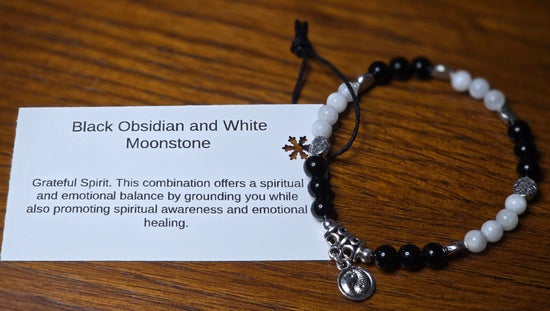 Black Obsidian/ White Moonstone/ with Yin Yang