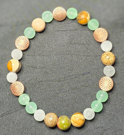 Green Chalcedony, Picture Jasper, and White Jade Bracelet