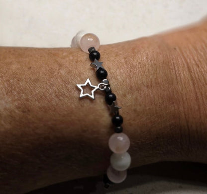 Rainbow Moonstone/ Rose Quartz/ Shungite