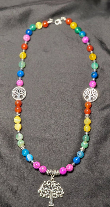 Tree of Life Necklace, Bracelet, and Earring Set with Agate, Calcite, and Carnelian