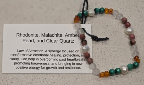 Amber/ Clear Quartz/ Malachite/ Pearl/ Rhodonite
