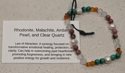Amber/ Clear Quartz/ Malachite/ Pearl/ Rhodonite