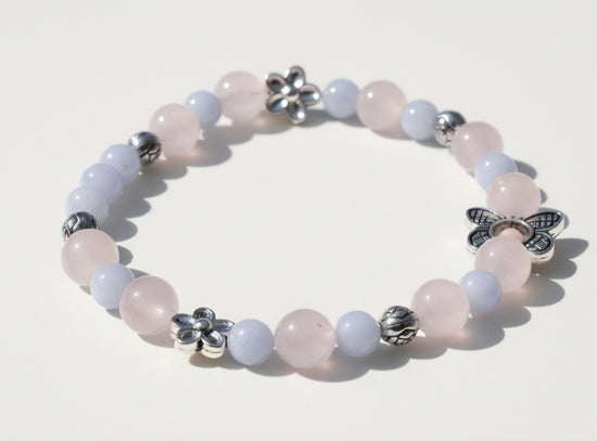 Blue Chalcedony/ Rose Quartz/ Butterfly with Pink Opal