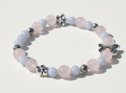 Blue Chalcedony/ Rose Quartz/ Butterfly with Pink Opal