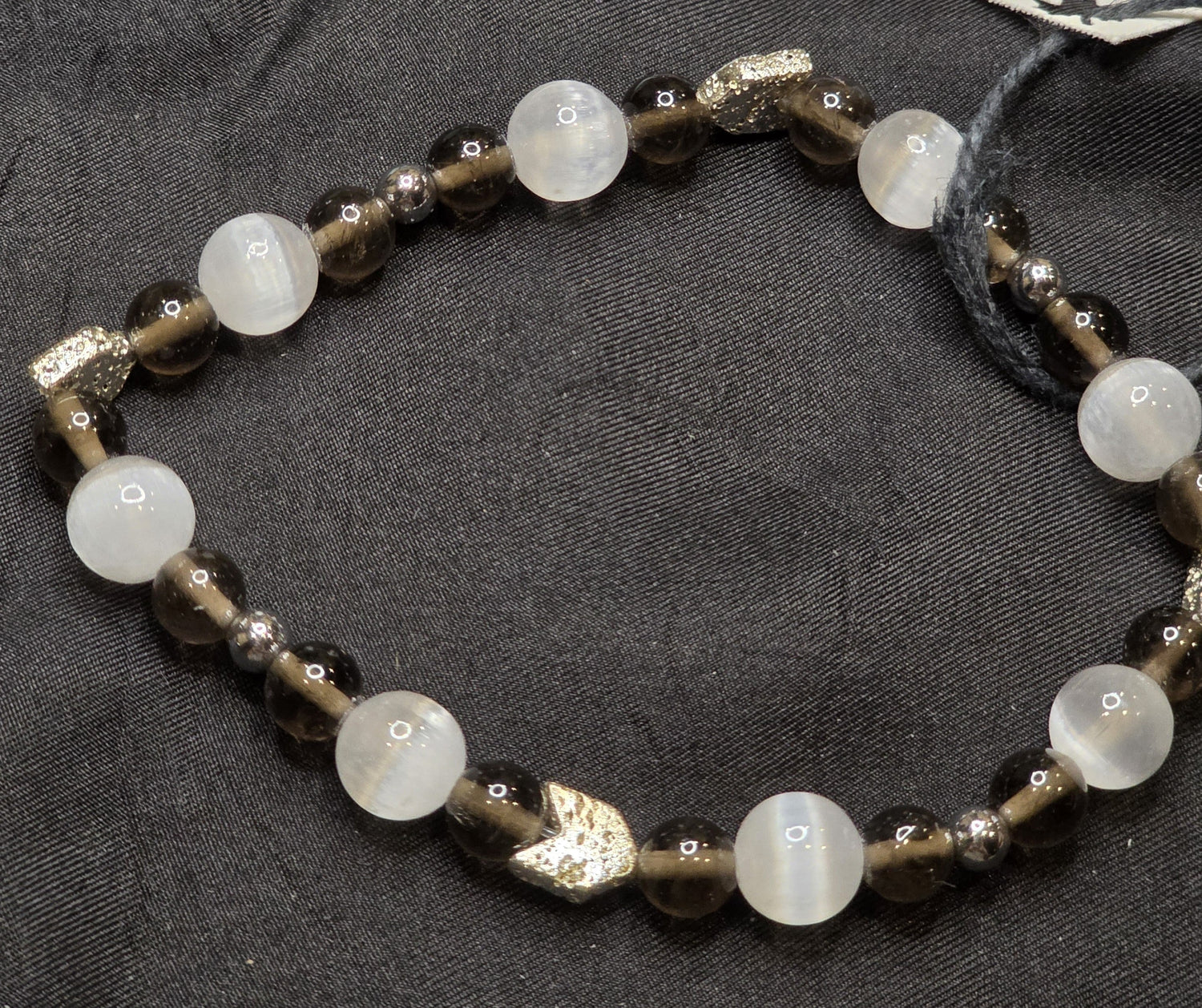 Hematite, Selenite, and Smokey Quartz Bracelet