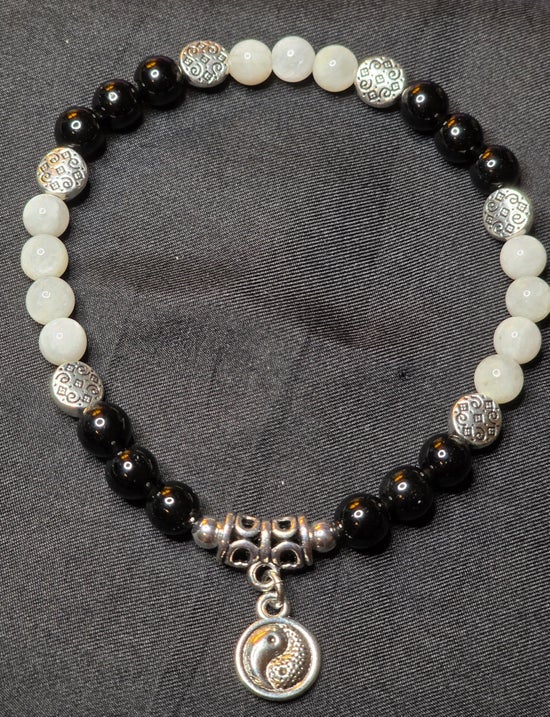Black Obsidian/ White Moonstone/ with Yin Yang