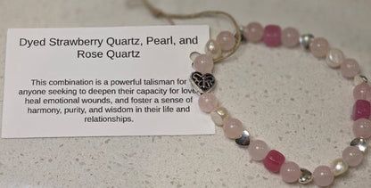 Dyed Strawberry Quartz/ Pearl/ Heart